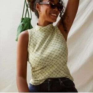 Maeve Anthropologie Green Geometric Print High Neck Top Size Medium